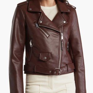 NWT Rebecca Minkoff Faux Leather Crop Jacket Size XS Color Mahagony